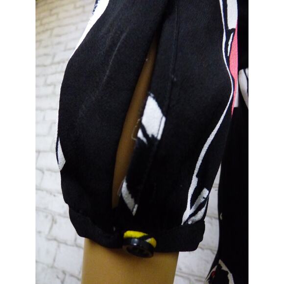 $725 Boutique Moschino Black Multi Print Crepe Midi Vneck Dress 38 US 4 NWT - Picture 14 of 16